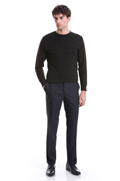 Hatemoğlu Коричневий Regular Fit жакардовий светр з велосипедним коміром з вовняного трикотажу