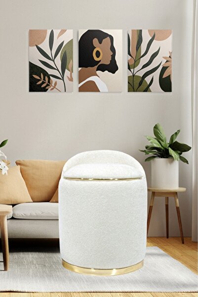 Zem Ridge Puf, Teddy Kumaş Kırık Beyaz Gold