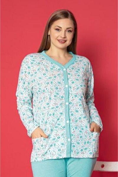 Farya Home طقم بيجامة قطنية كبيرة الحجم من X-Dreamy مع جيوب وأزرار أمامية