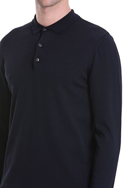 Hatemoğlu Navy Blue Regular Fit Plain Polo Collar Wool Knitwear Sweater