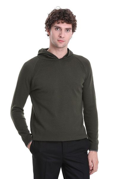 Hatemoğlu Πλεκτό πουλόβερ με κουκούλα Khaki Regular Fit Jacquard