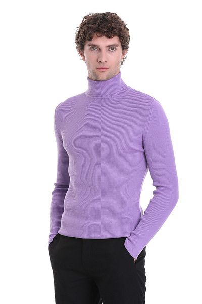 Hatemoğlu Lilac Slim Fit Ribbed Turtleneck Wool Knitwear Sweater