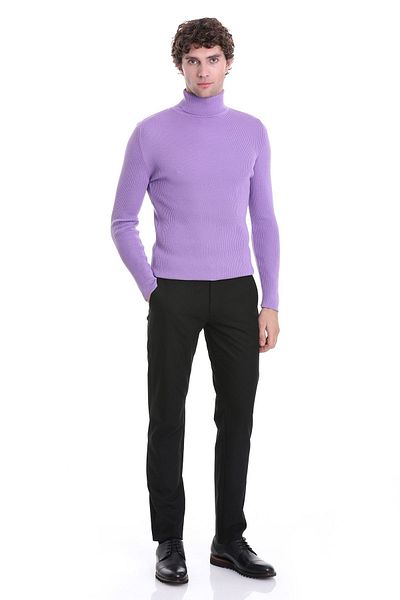 Hatemoğlu Lilac Slim Fit Ribbed Turtleneck Wool Knitwear Sweater