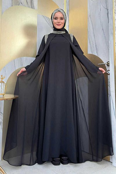 Bym Fashion Kleid mit Steindetail an Hals und Schultern 3876 Schwarz