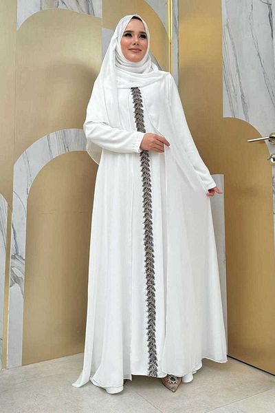 Bym Fashion Φόρεμα σάλι με κέντημα μπροστινό κάπα 3868 εκρού