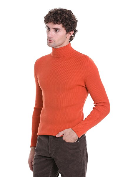 Hatemoğlu Помаранчевий Slim Fit з ребрами та рибальським коміром, вовняний трикотажний светр
