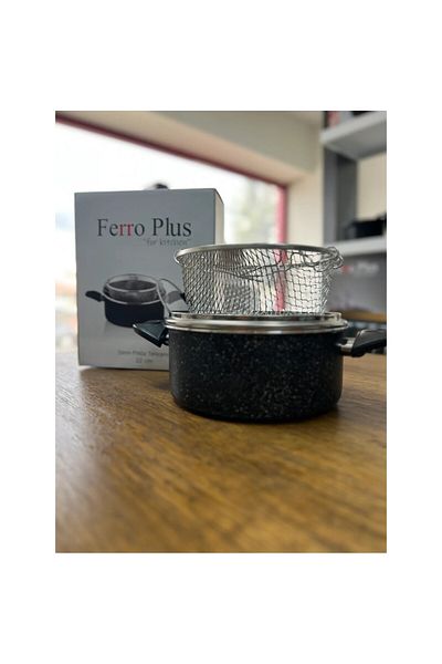 Demir Çeyiz Ferro Plus Granite Glass Lid 22 cm Pot Fryer and Cooker
