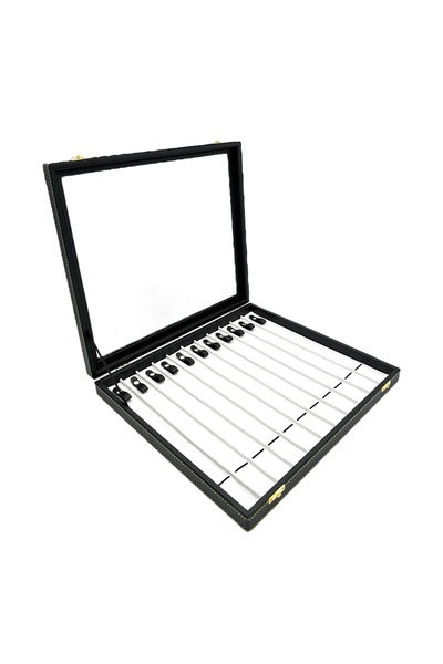 sezginkutuveaksesuar Tesbih ve Kolye Kutusu 11 li Camlı Deri Siyah