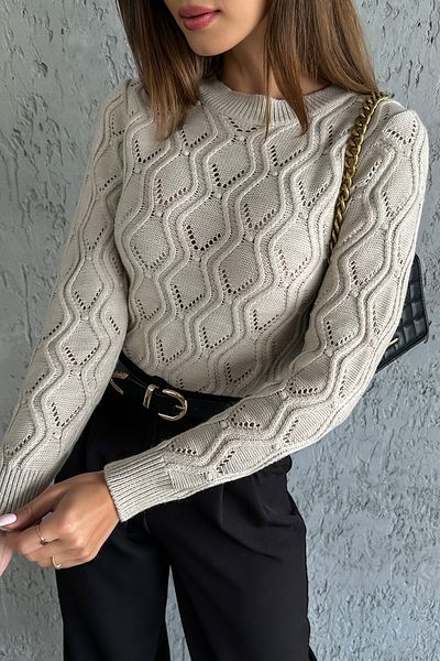 nosia fashion Дамски трикотажен пуловер с кръгло деколте и тънка дупка