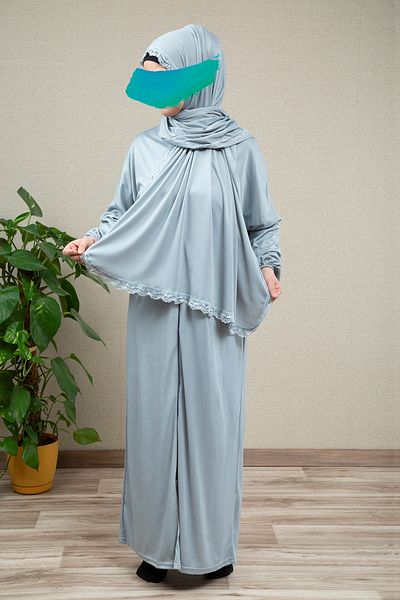 dua' is Lace Dress One Piece Zippered Practical Prayer Dress (Grey)