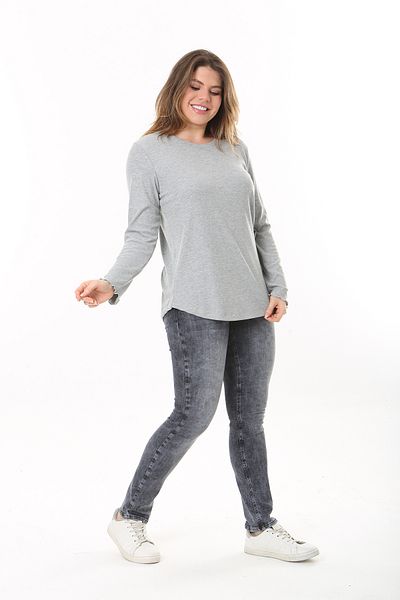 Şans Bluză cu mânecă lungă cu dungi lungi, gri, cu dungi 65N37529