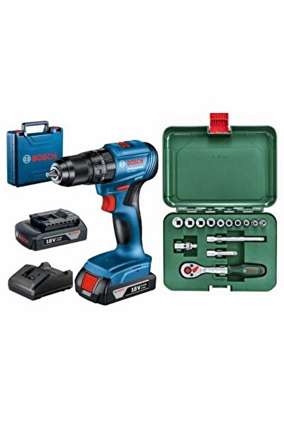 Bosch Gsb 185-li Darbeli Kömürsüz Çift Akülü Şarjlı Matkap Vidalama ve 14 Parça Lokma Seti Hediye