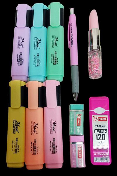 sevgi kırtasiye Highlighter Set Lipstick Shaped Gel Pen with Eraser Tip and 120 Tip Set
