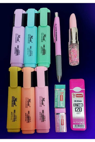 sevgi kırtasiye Highlighter Set Lipstick Shaped Gel Pen with Eraser Tip and 120 Tip Set