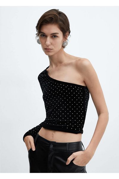 MANGO Woman Strass stone velvet blouse
