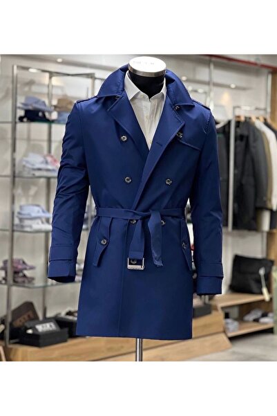 ayakuydur Erkek Mavi Kuşaklı Trençkot