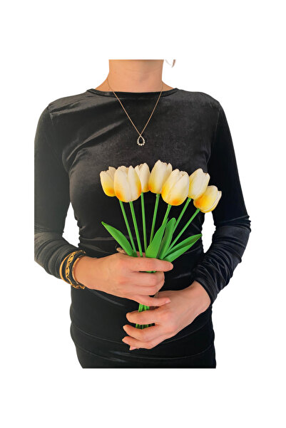 OZİHOUSE ARTIFICIAL WET TULIP WHITE 8 PCS YELLOW AND ORANGE PATTERNED