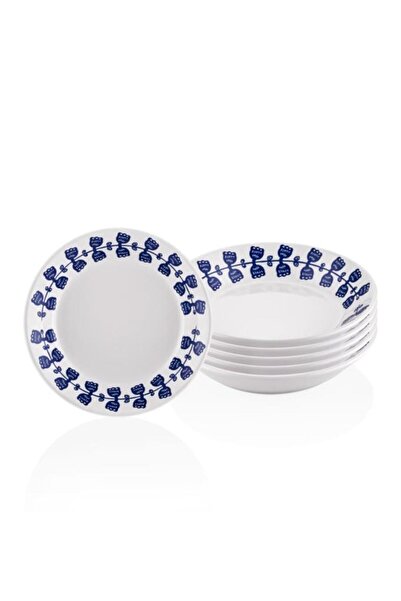 The Mia Bloom Çiçek Desen Mavi Beyaz 6 Lı 20 Cm Stoneware Yemek Tabağı Blm0010