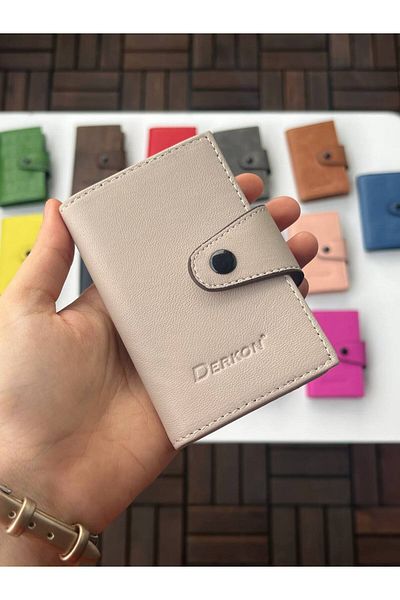 DERKON 100% Γνήσιο Δερμάτινο Θήκη Κάρτας Ακορντεόν Mink Χρώμα