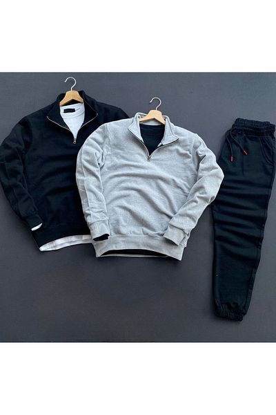 viperkombin Oversize Stand Collar 2 Pieces Sweatshirt and Sweatpants 3-Piece Combination