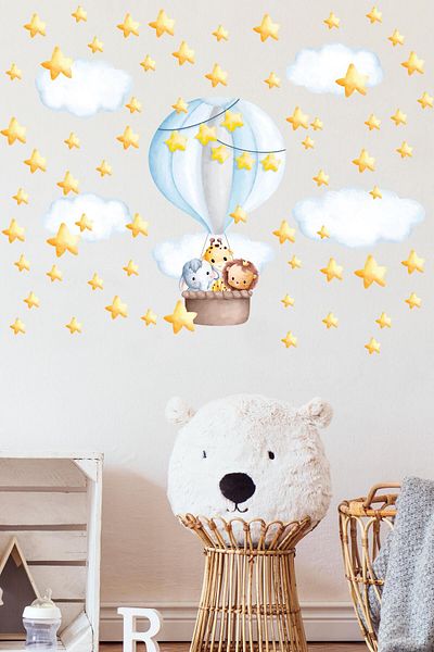 Postifull Baby Room Sticker Set Wall Decoration, Watercolor Flying Balloon Pattern, Children's Room Wall Sticker