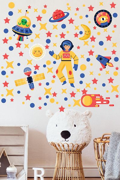 Postifull Baby Room Sticker Set Wall Decoration, Space Themed, Kids Room Wall Sticker, Adhesive Wall Sticker