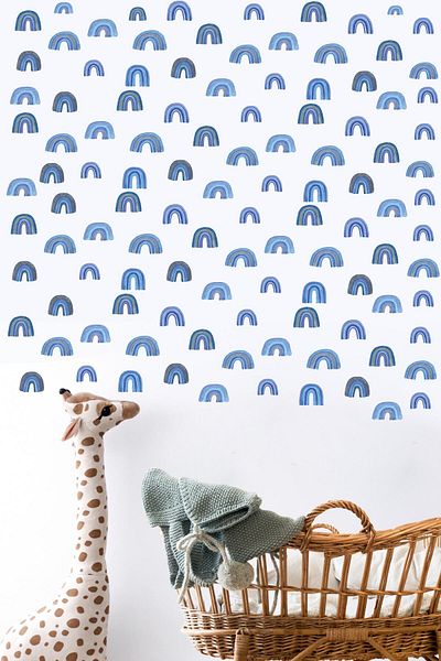 Postifull Set de autocolante pentru camera bebelușului Decor de perete, Mini Blue 83 Rainbow, Autocolant de perete pentru camera copiilor