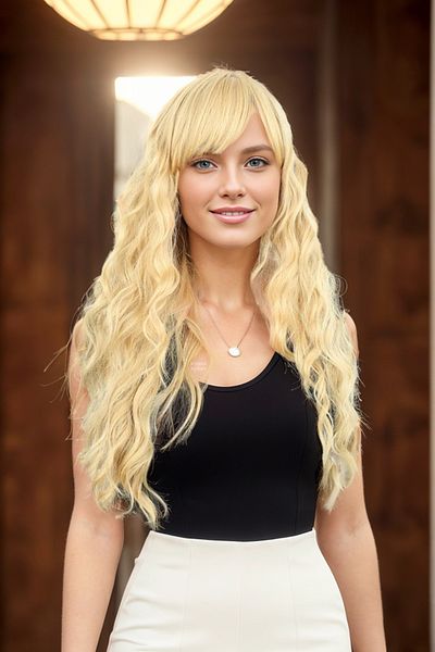 KONAK PERUK Yellow Fiber Synthetic Wig - Long Water Wave with Perch