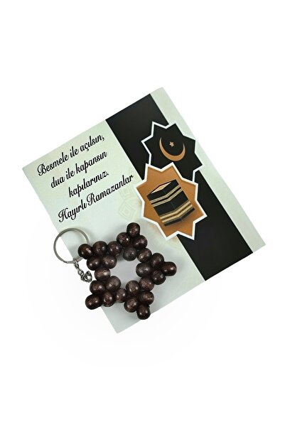 Nilgün Baymış Neva Konsept Hediyelik Ramazan Hediyesi 10 Adet kahverengi ahşap boncuktan yıldız anahtarlık-Ramadan Gift