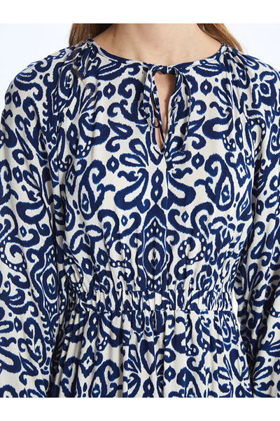 LC Waikiki LCW Vision - Γυναικείο φόρεμα με δεμένο γιακά και μοτίβο μακρυμάνικο