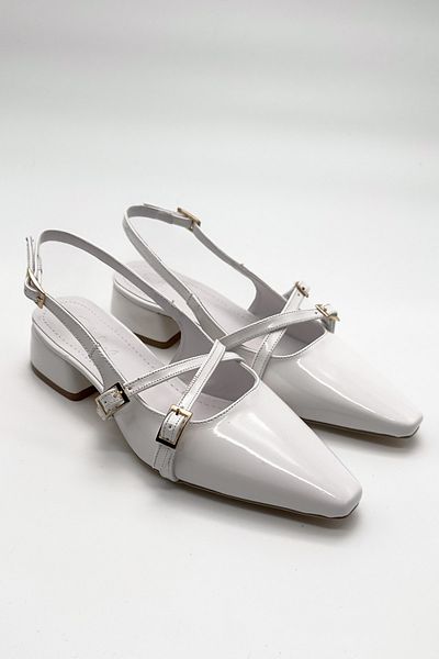 Shoebutik Pantofi cu toc de damă din piele lacuită albă Nivo
