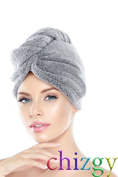 CHIZGY Thick Microfiber 2 Button Hair Towel Gray