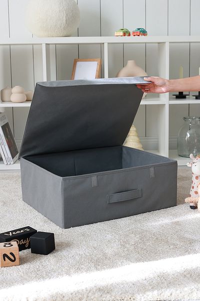 REKHOME منظم لعبة الغسيل باللون الرمادي مع غطاء صندوق تخزين قابل للطي 48x40x19