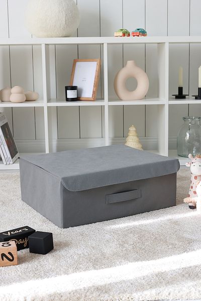 REKHOME منظم لعبة الغسيل باللون الرمادي مع غطاء صندوق تخزين قابل للطي 48x40x19