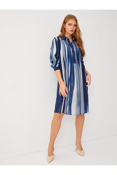 Faik Sönmez Batik Pattern Half Placket Long Sleeve Dress 68298