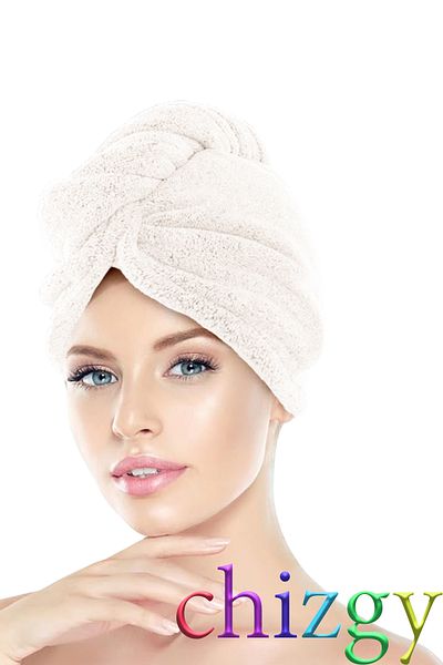 CHIZGY Thick Microfiber 2 Button Hair Towel Ecru