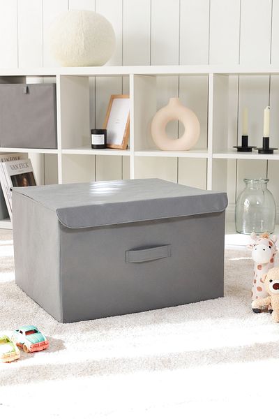 REKHOME منظم لعبة الغسيل باللون الرمادي مع غطاء صندوق تخزين قابل للطي 48x40x30