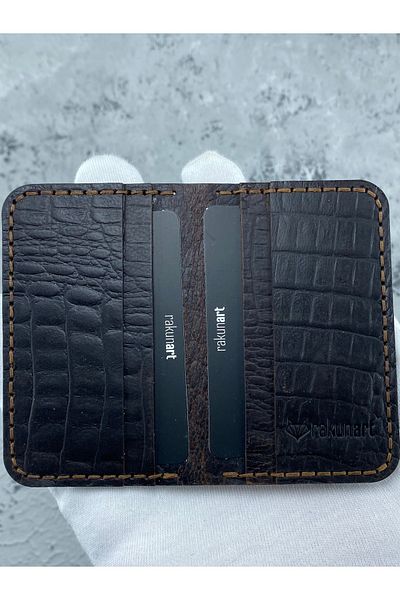 rakunart 100% Handmade Palm Card Holder Crocodile Brown