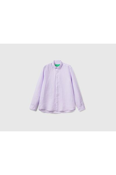 United Colors of Benetton Cămașă de in liliac pentru bărbați - 100% in
