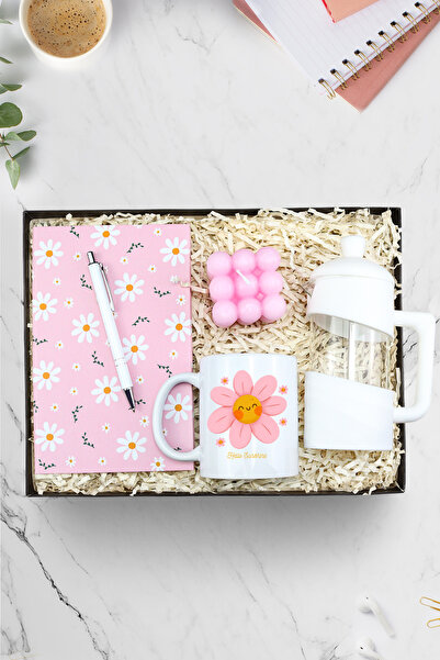 Trendmiya Papatya Defter & Beyaz Tükenmez Kalem & Kupa & Beyaz French Press &...
