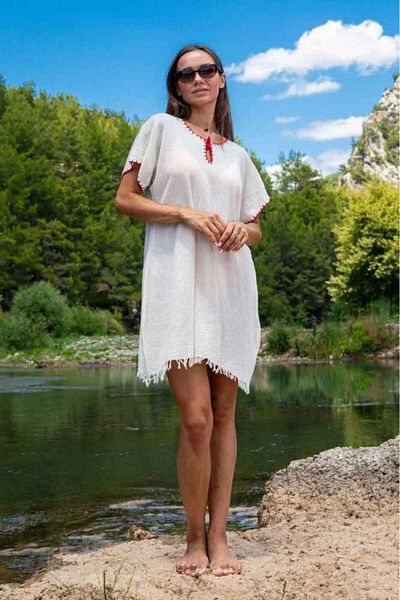 My-o Rochie autentică subțire de muselină cu ciucuri 100% bumbac