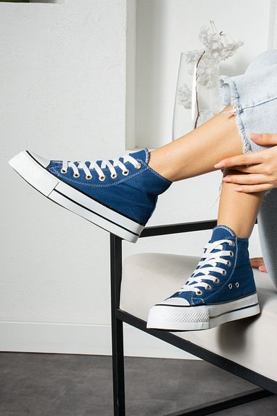 Trendpink Indigo Blue Linen [Talpă înaltă (4 cm)] Tenis casual lung unisex