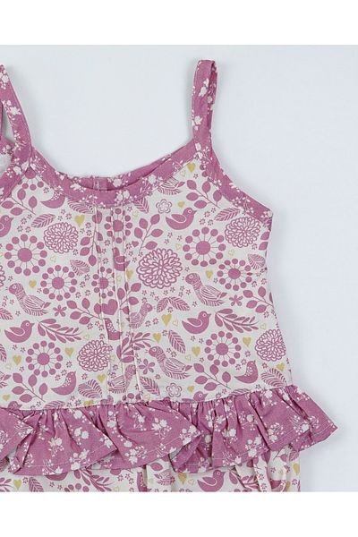 Baby Minty BIRD PATTERNED RUFFLE ROMPER WITH STRAP