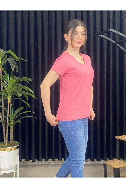 ESPOİRPLUS ΓΥΝΑΙΚΕΙΟ ΡΟΖ ΚΟΝΤΟΜΑΝΙΚΙ ΜΕ V ΛΑΙΜΟ 100% ΒΑΜΒΑΚΙ