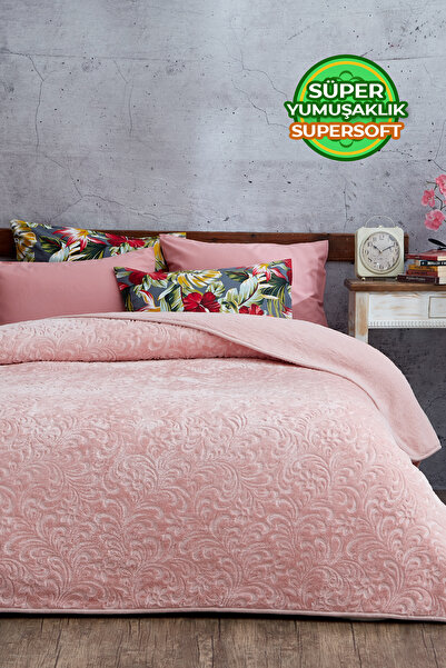 Evlen Home Collection 3 Kg Embos Printed Pamela Thick Double Blanket 230x240 Cm Powder