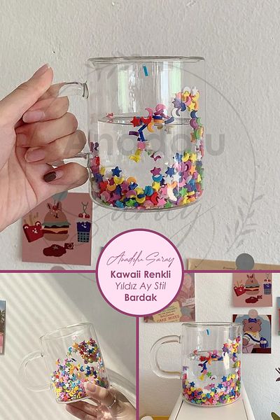Anadolu Saray Kawaii Star Moon Style Borosilicate Cup - Heat Resistant, Double Sided, Coffee and Presentation Cup