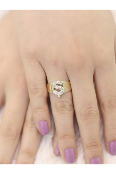 Zeynepli gold & jewelry 14 Ayar Altın Büyük Ş Harfli Taşlı Yüzük