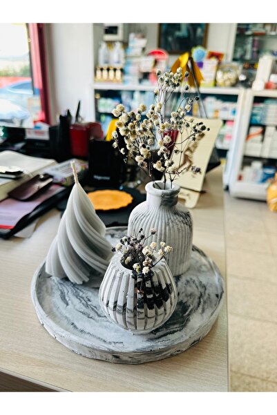 Home Mermer desenli ev dekorasyon mum ve vazo set