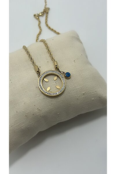 By Semra İKİLİ BURGU ZİRKON TAŞLI ÇEYREK TAKILAN NAZAR BONCUKLU ÇELİK KOLYE