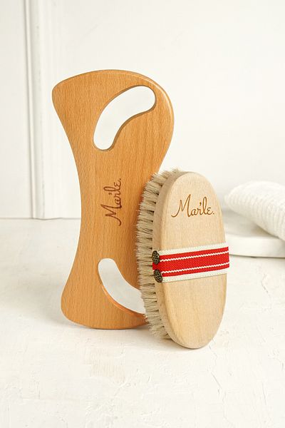 MAR'LE 100% Natural Horsehair Brush and Wooden Cellulite Massage Tool 2-Piece Care Set